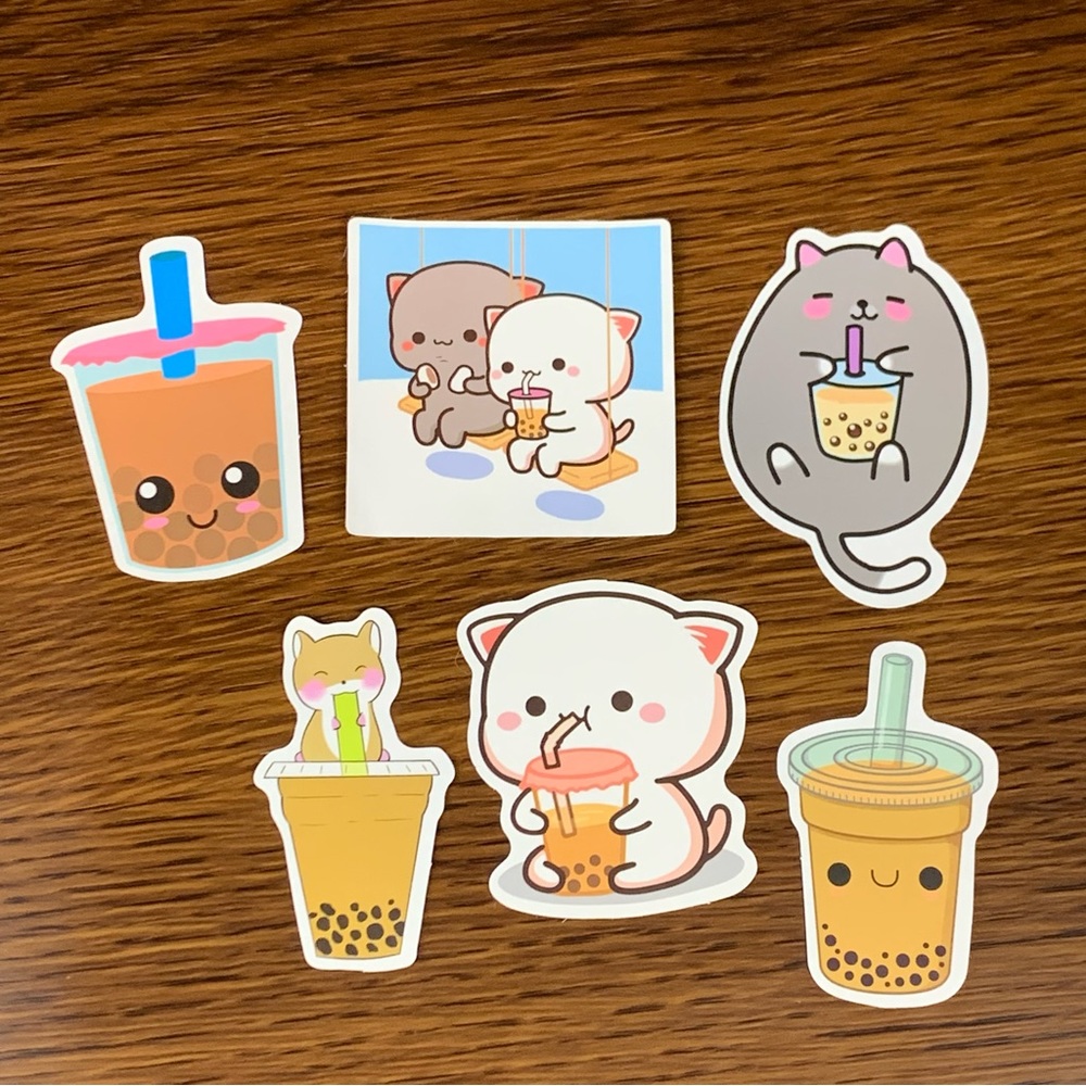 NEW Stickers Cute Cat Kawaii Boba Bubble Tea Stickers, Craft Scrapbooking Art